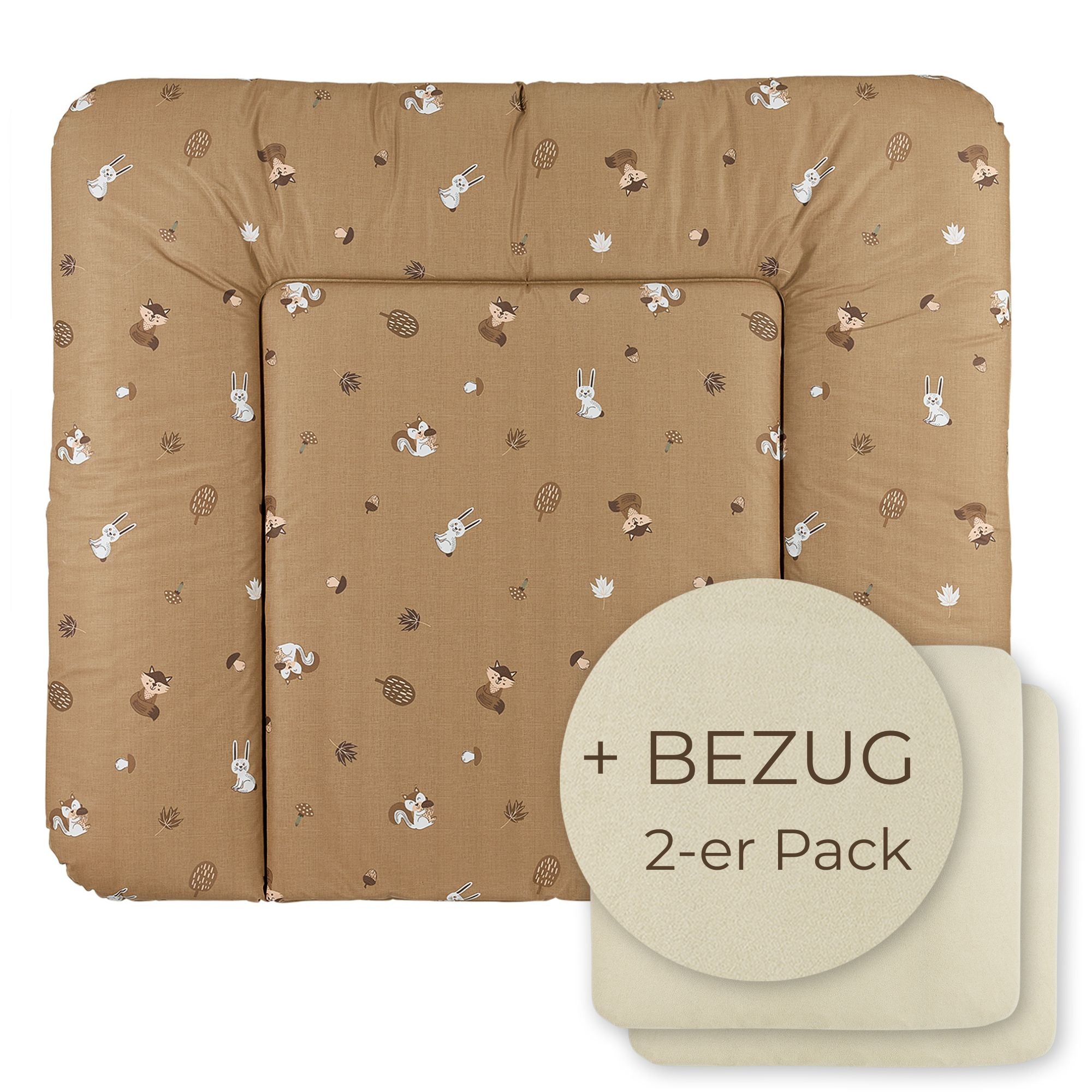 Wickelauflage abwaschbar mit Bezug | 72x85cm | Waldtiere