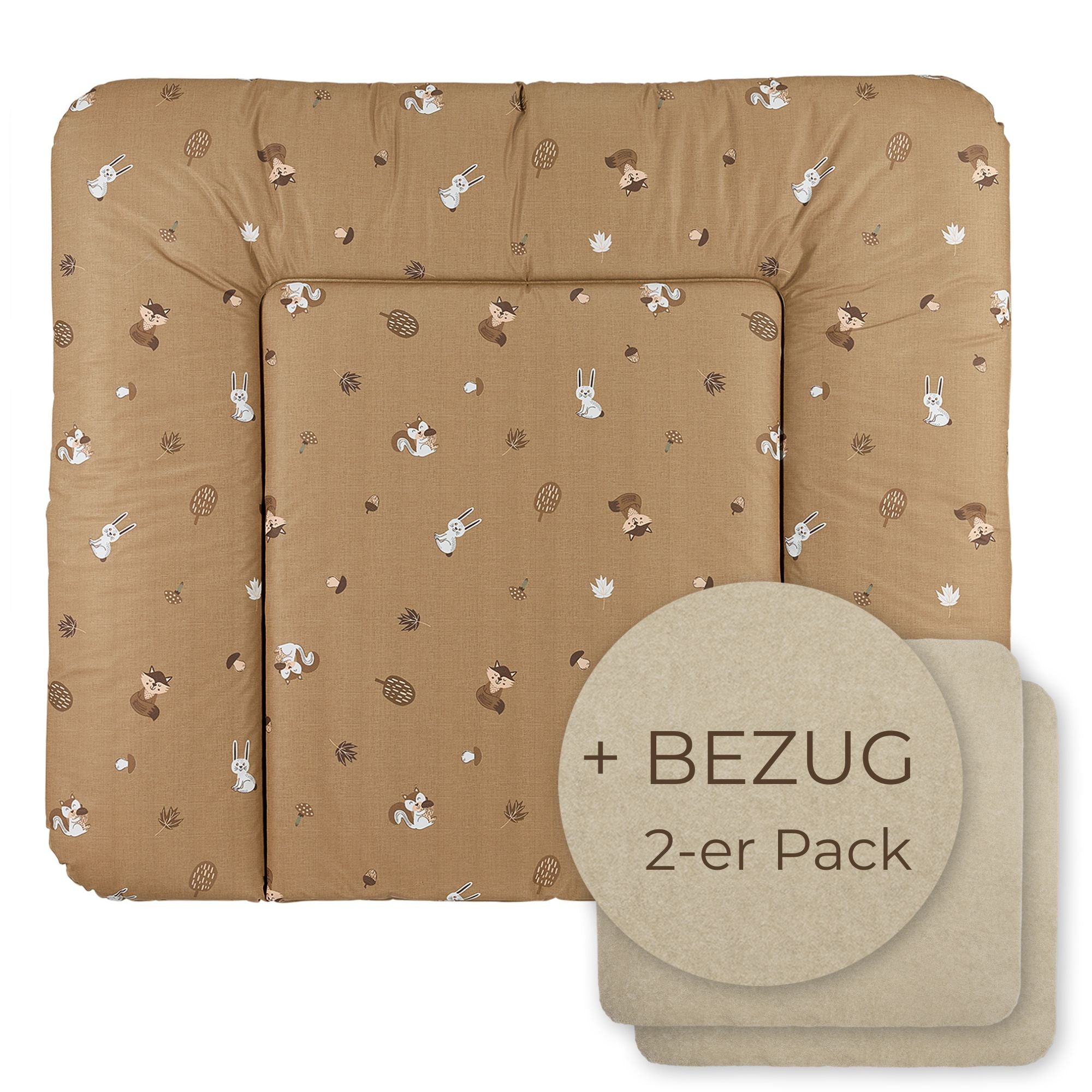 Wickelauflage abwaschbar mit Bezug | 72x85cm | Waldtiere