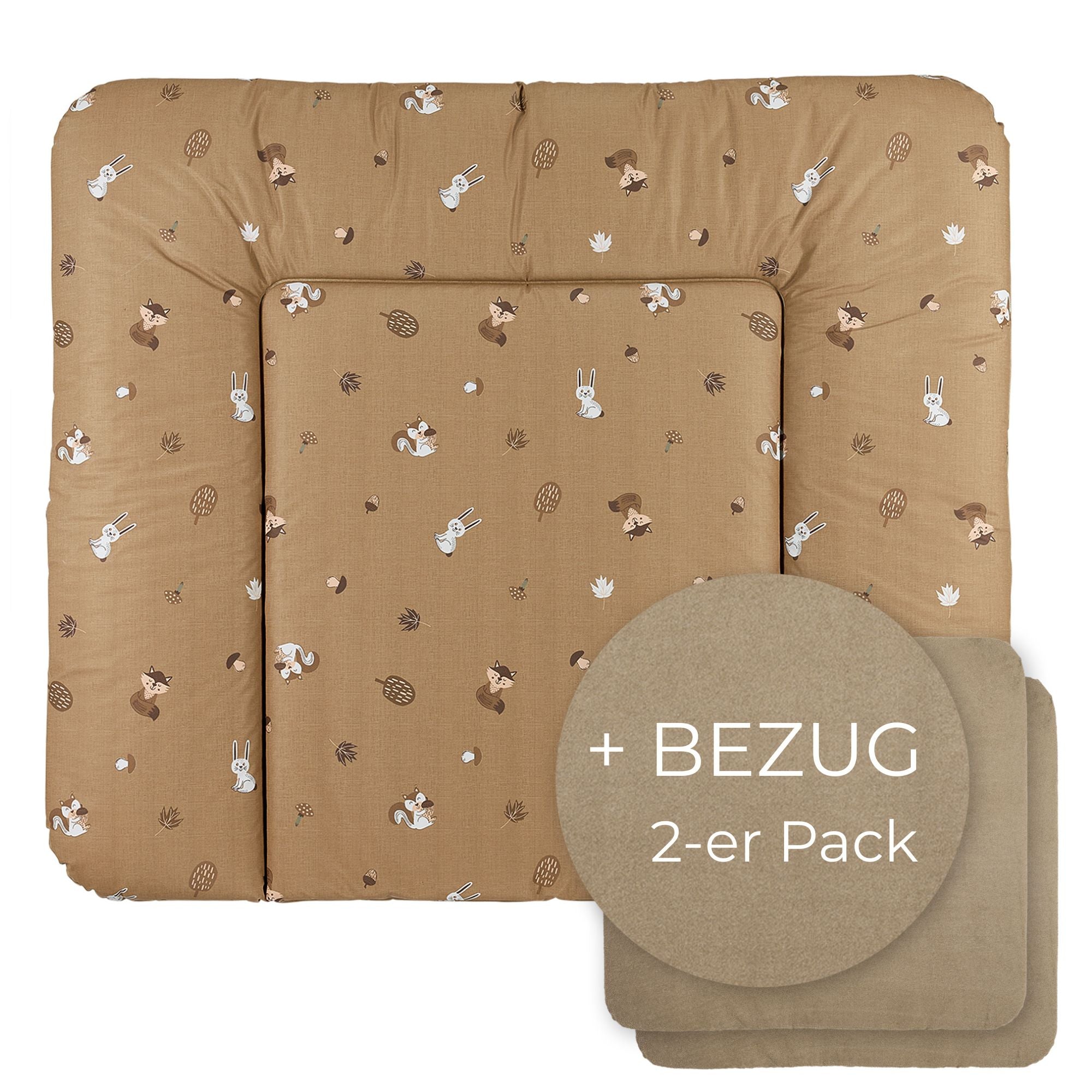 Wickelauflage abwaschbar mit Bezug | 72x85cm | Waldtiere