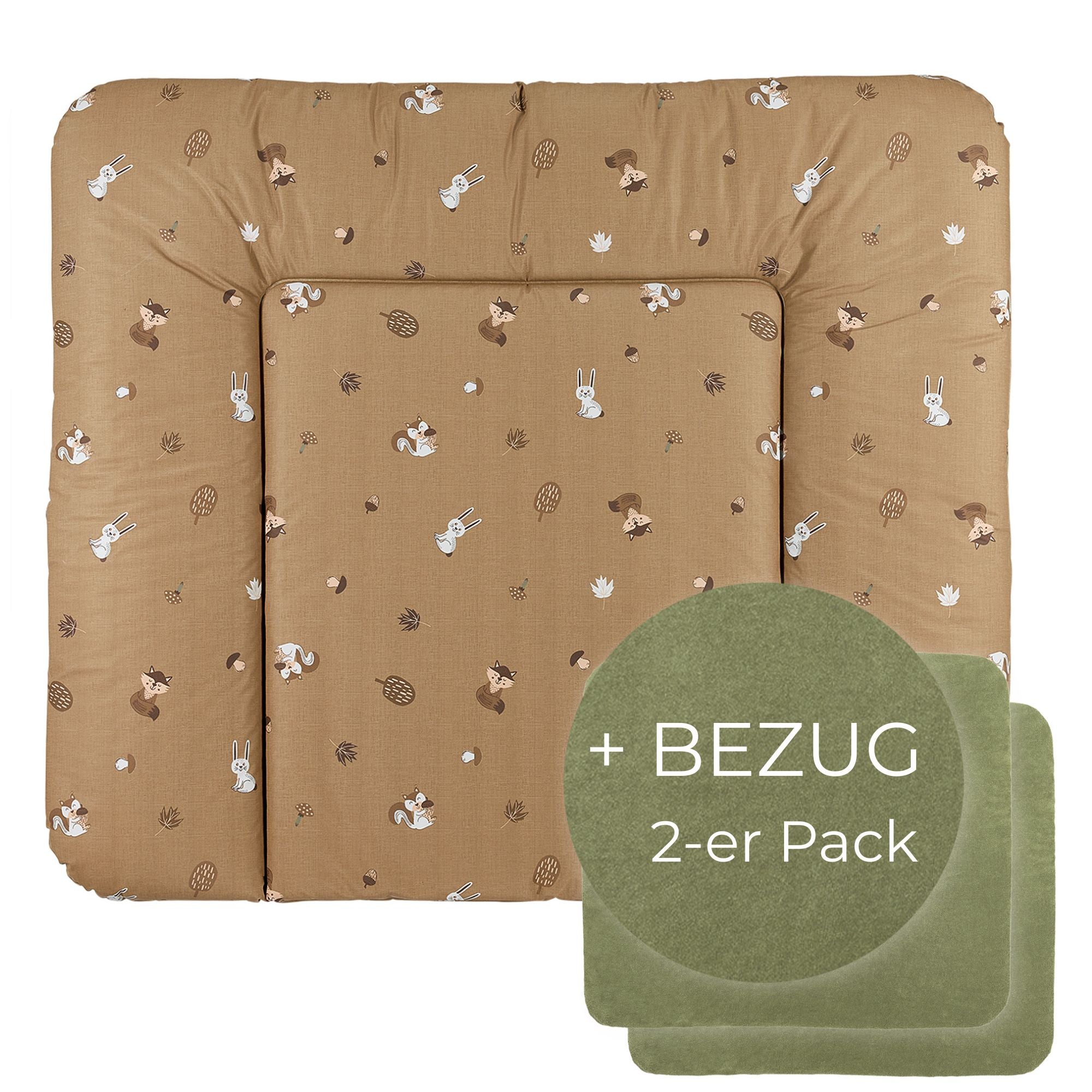 Wickelauflage abwaschbar mit Bezug | 72x85cm | Waldtiere