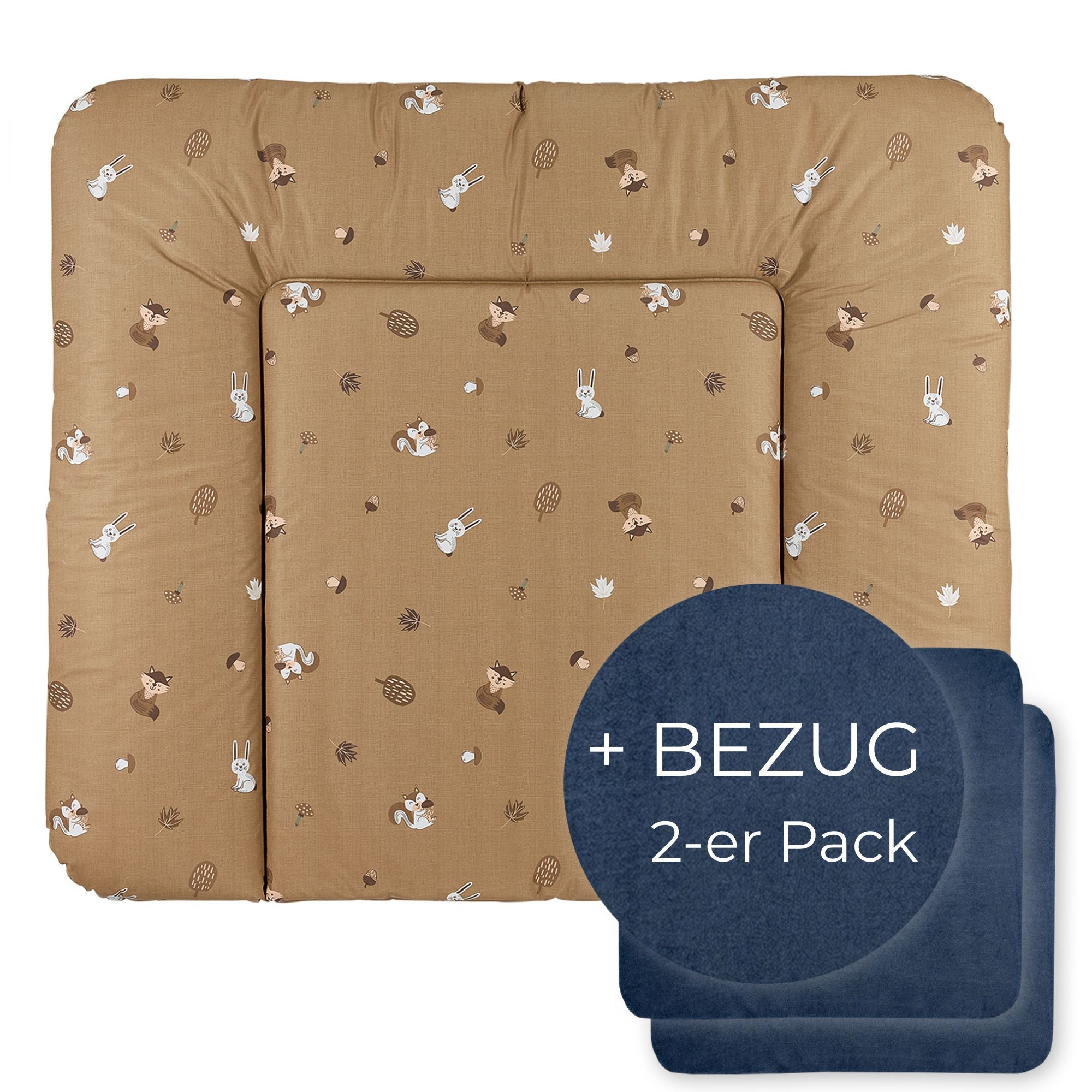 Wickelauflage abwaschbar mit Bezug | 72x85cm | Waldtiere