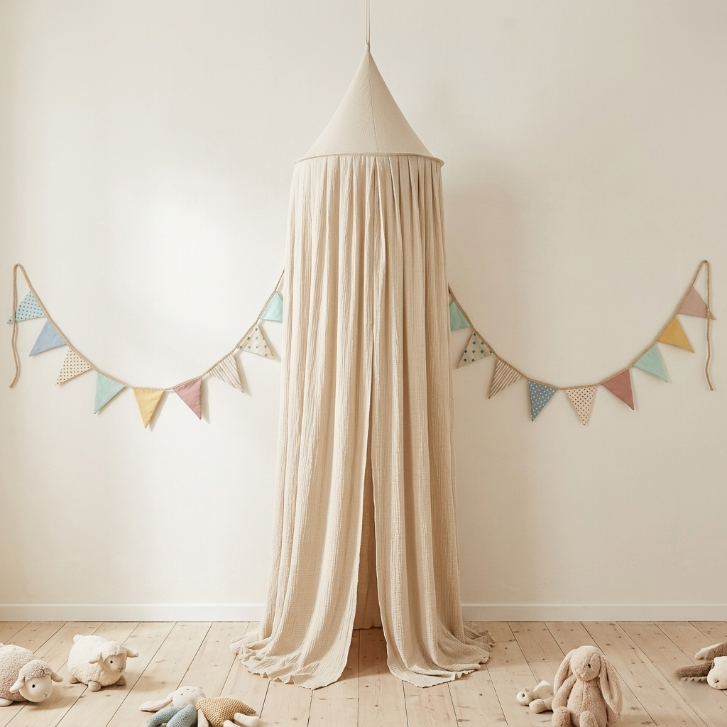 Himmel für Babybett | Musselin Beige | ⌀ 55cm L: 240 cm