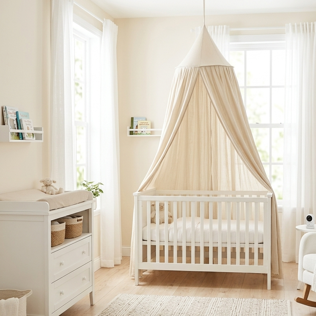 Himmel für Babybett | Musselin Beige | ⌀ 55cm L: 240 cm