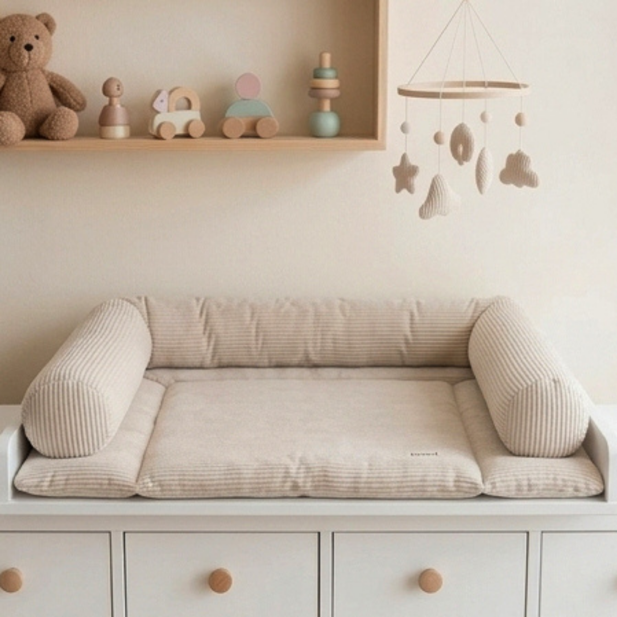Wickelauflage mit Umrandung | 75x75 o. 85x75cm | Cord Wickelunterlage beige