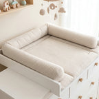 Waffelpiqué Wickelauflage Set m. Bettschnecke | 75x75 o. 85x75cm | Wickeltischauflage beige
