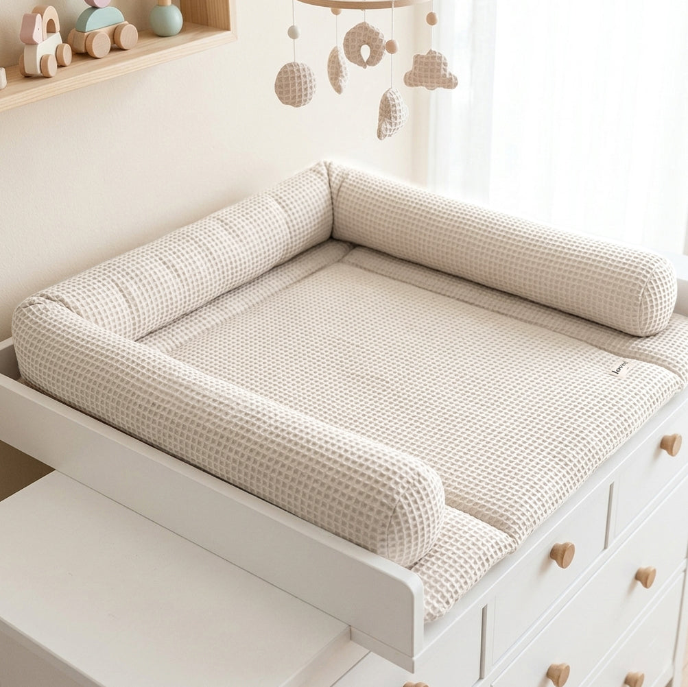 Wickelauflage 75x75 o. 85x75 cm | Set | Waffelpiqué Wickelunterlage beige