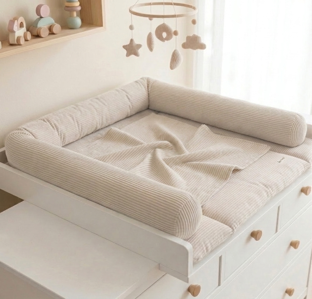 Wickelauflage mit Umrandung | 75x75 o. 85x75cm | Cord Wickelunterlage beige