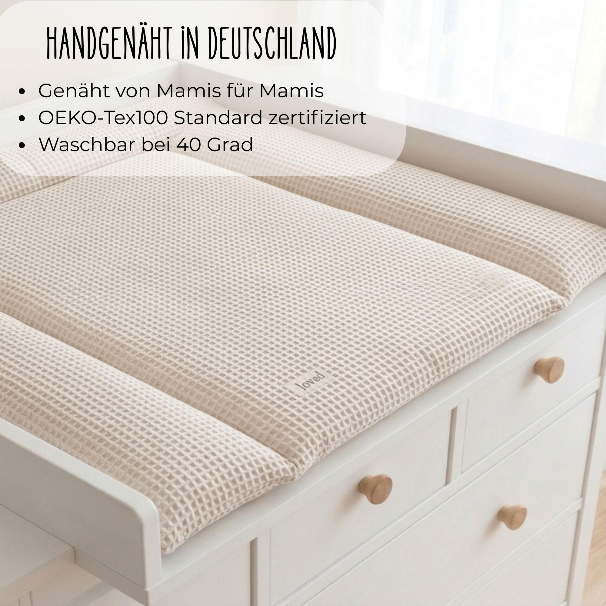 Wickelauflage 75x75 o. 85x75cm | Waffelpiqué beige