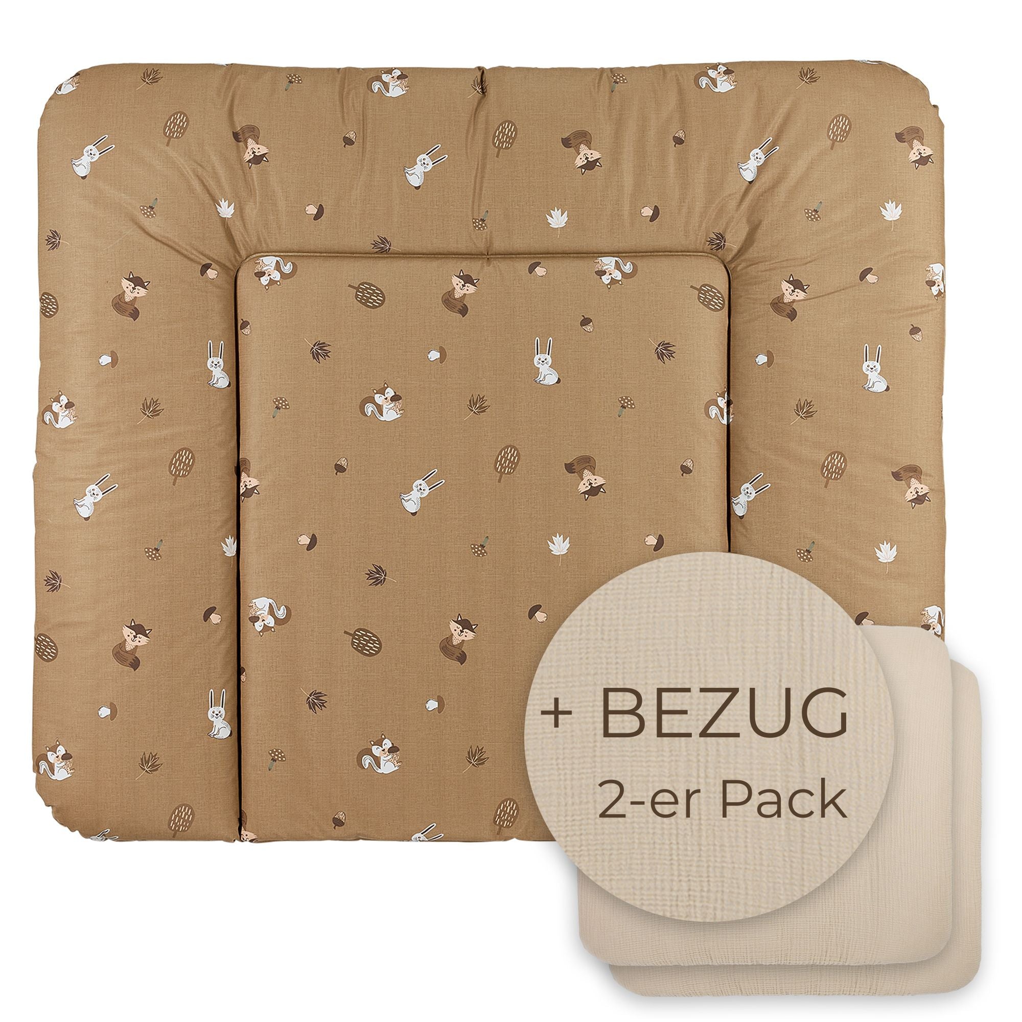 Wickelauflage abwaschbar mit Bezug | 72x85cm | Waldtiere