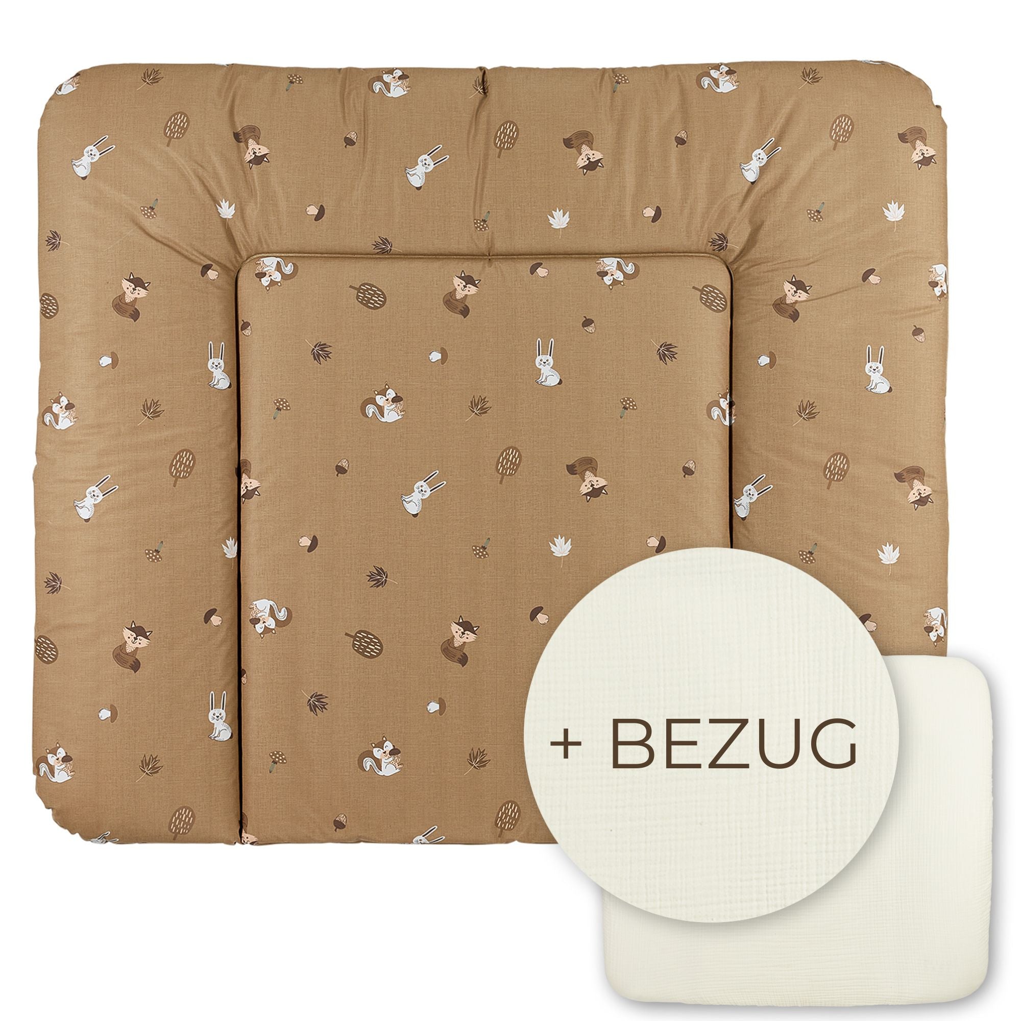 Wickelauflage abwaschbar mit Bezug | 72x85cm | Waldtiere
