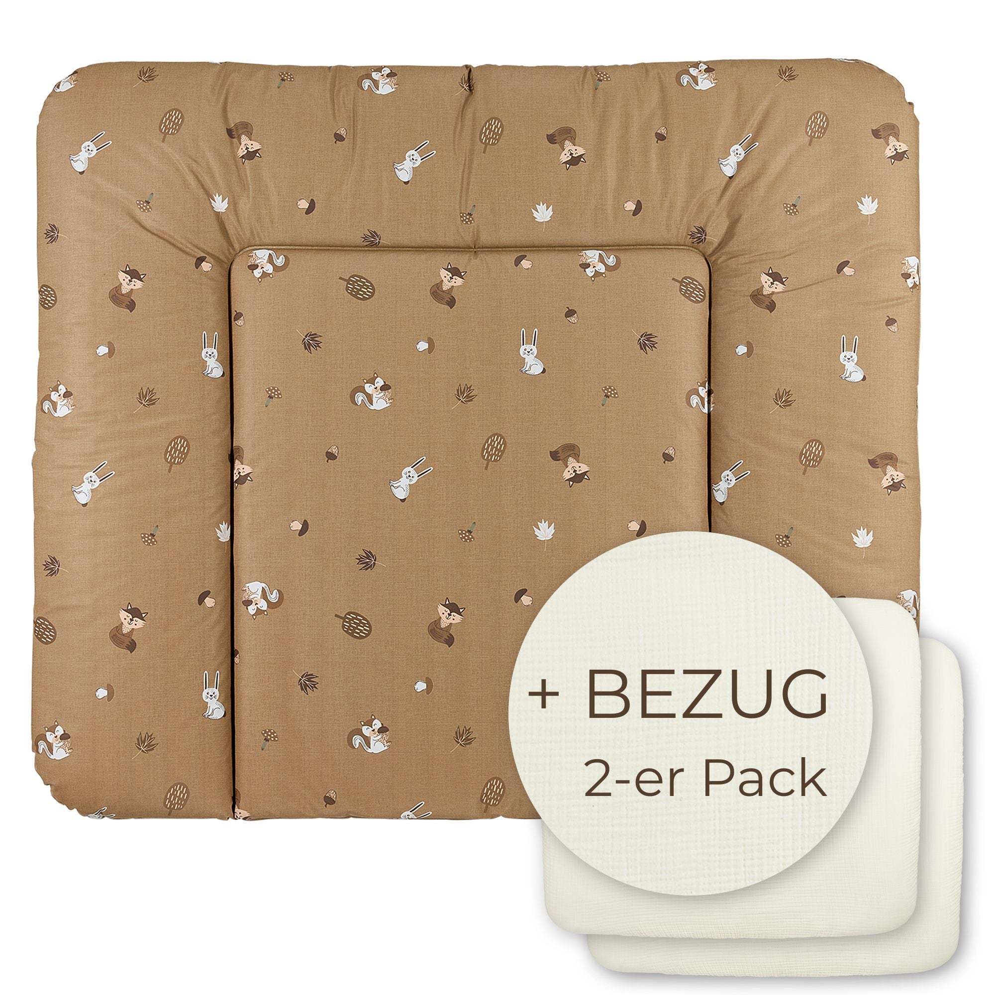 Wickelauflage abwaschbar mit Bezug | 72x85cm | Waldtiere