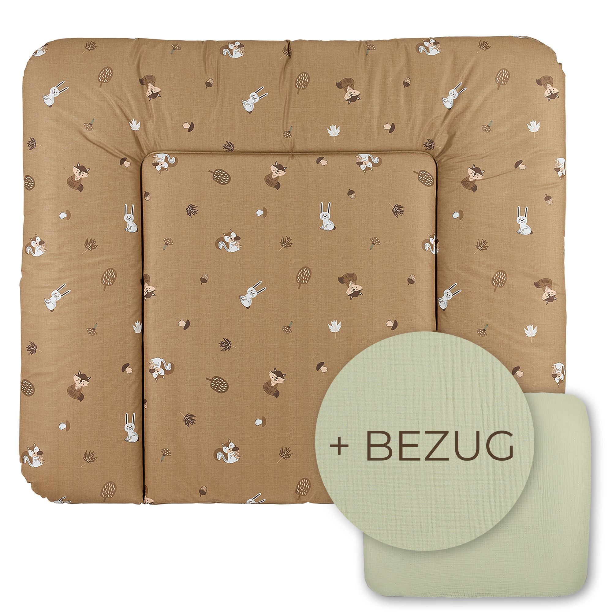 Wickelauflage abwaschbar mit Bezug | 72x85cm | Waldtiere