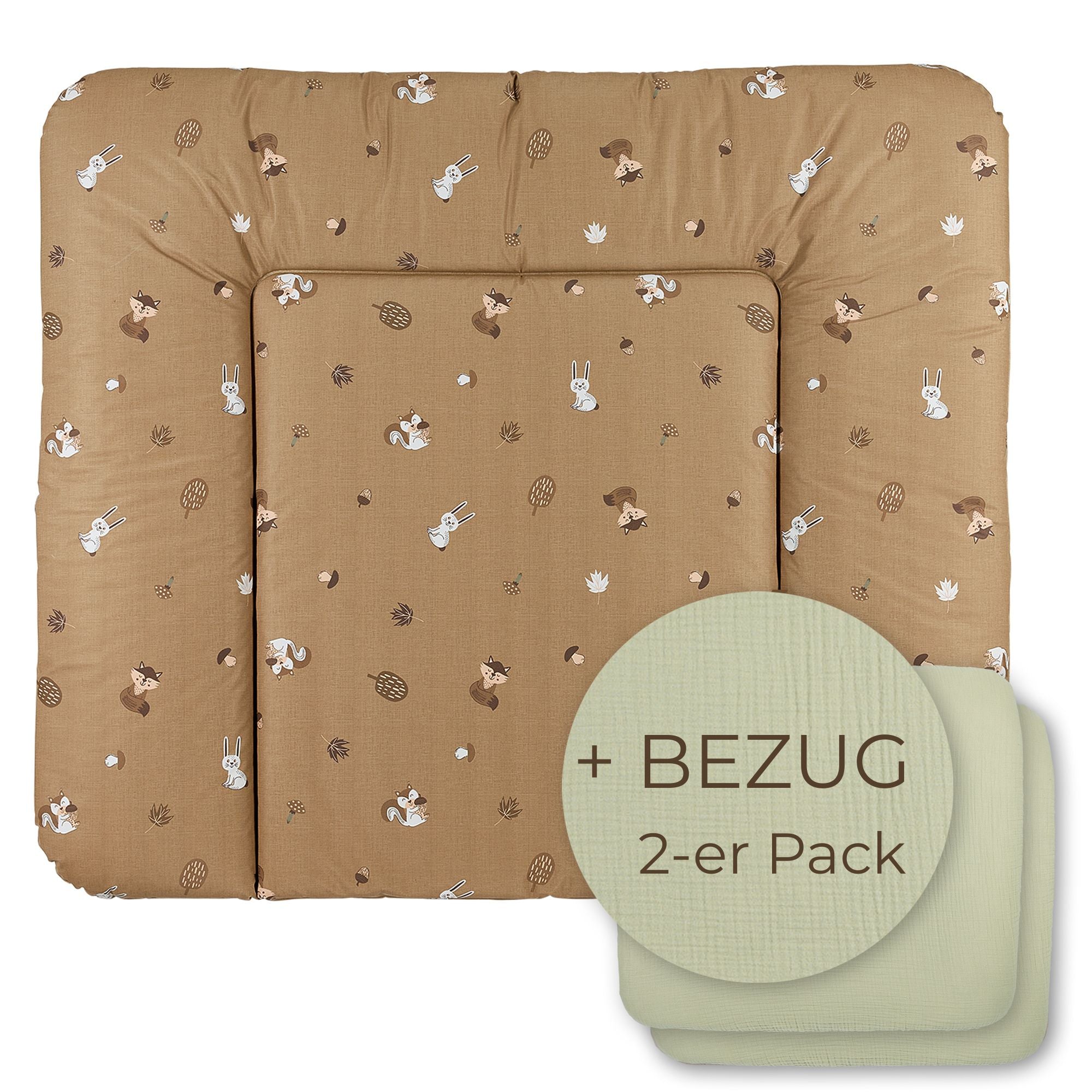 Wickelauflage abwaschbar mit Bezug | 72x85cm | Waldtiere