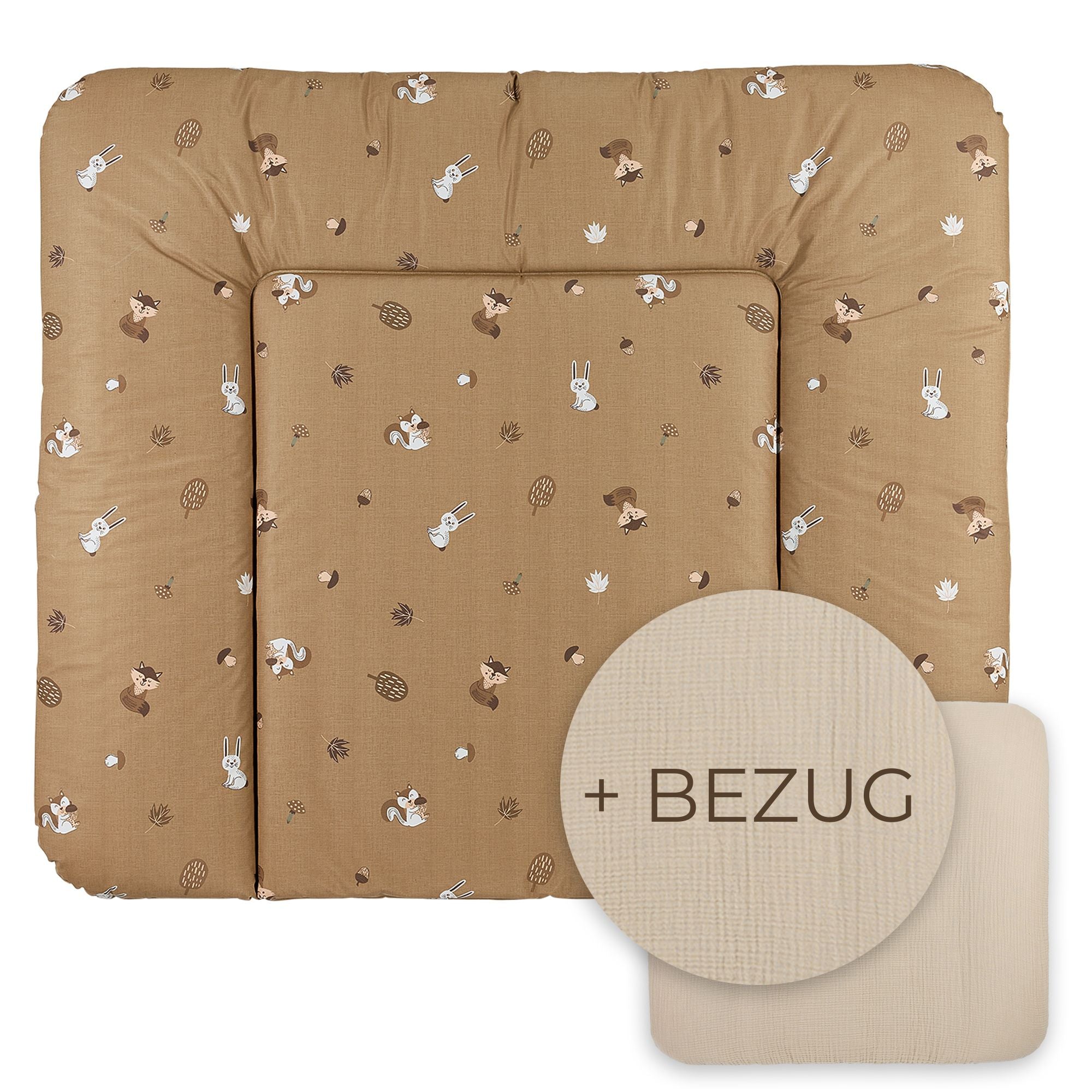 Wickelauflage abwaschbar mit Bezug | 72x85cm | Waldtiere