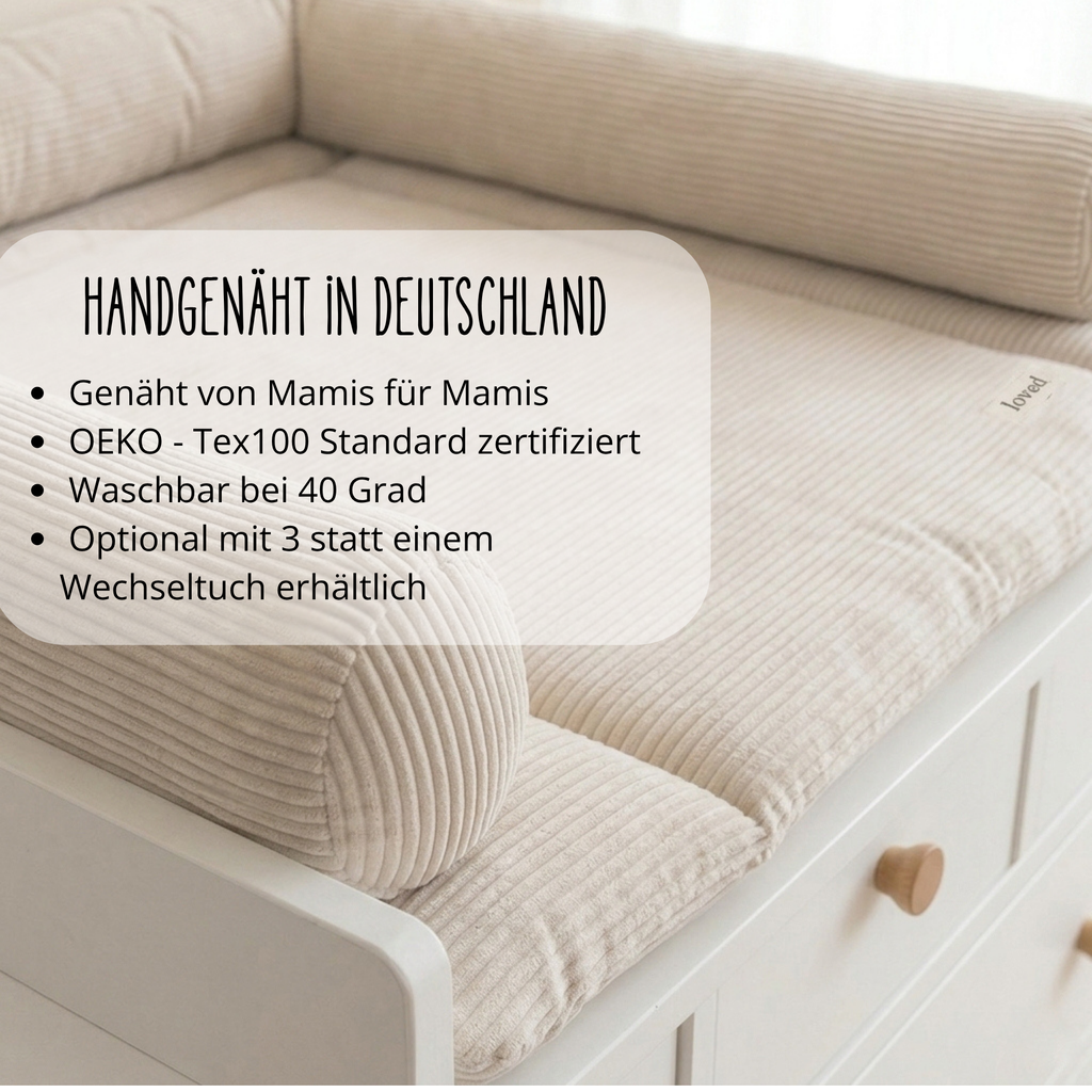 Cord Wickelauflage Set mit Bettschnecke | 75x75 o. 85x75cm | Wickelunterlage beige