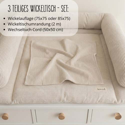 Wickelauflage mit Umrandung | 75x75 o. 85x75cm | Cord Wickelunterlage beige