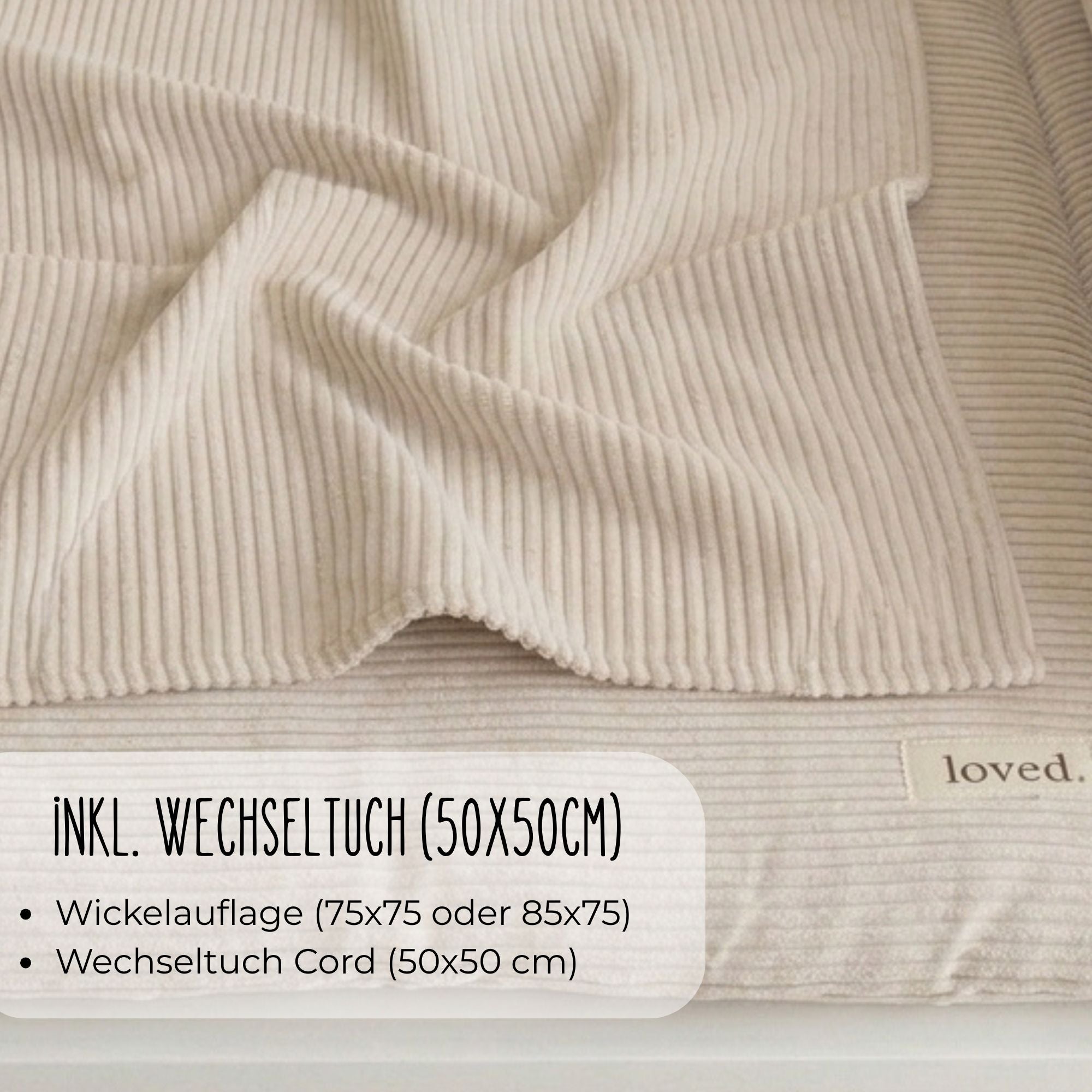 Cord Wickelauflage 75x75 o. 85x75cm | Wickelunterlage beige