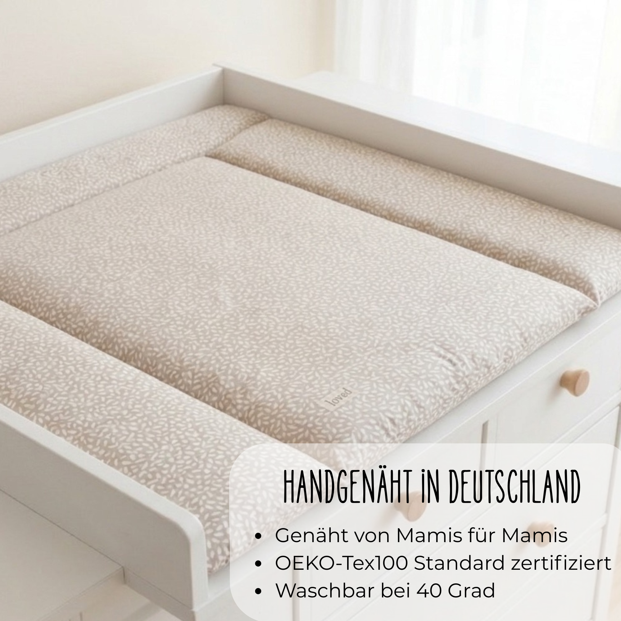 Wickelauflage 75x75 o. 85x75cm | Blätter beige | Wickelunterlage